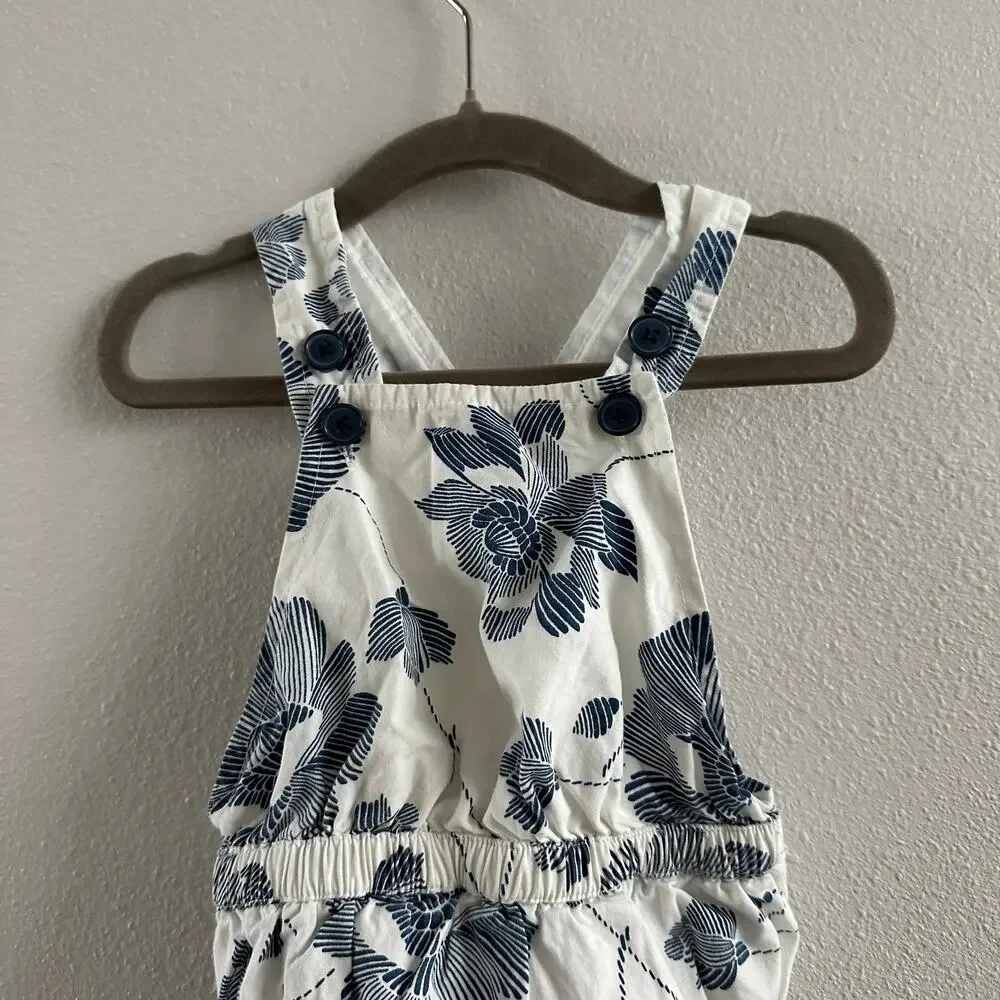 Old Navy White Blue Floral Tank one piece bubble Size 6-12 M